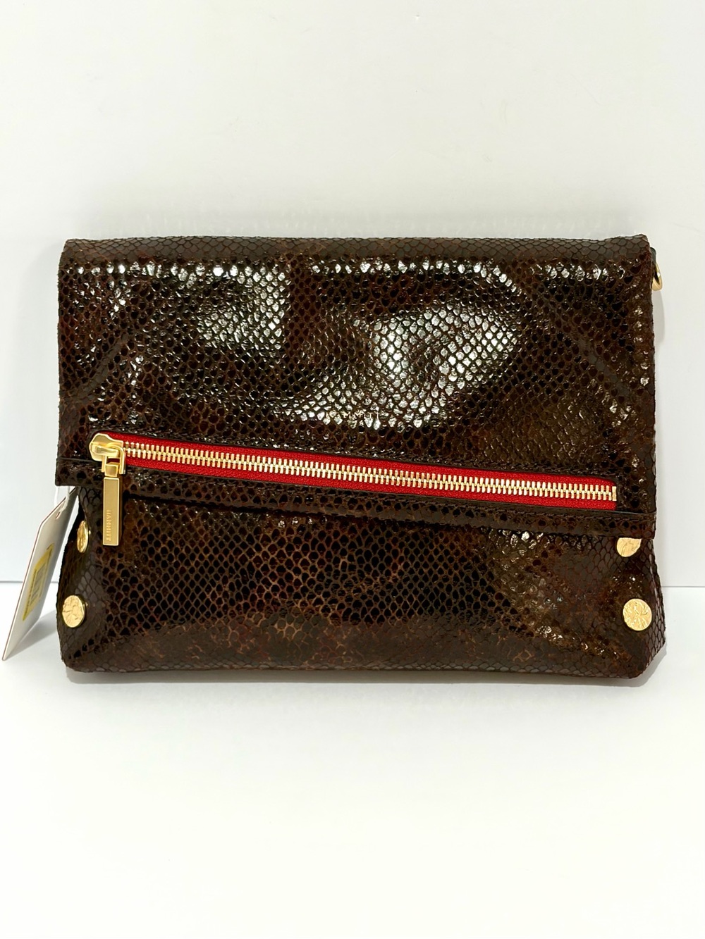 Hammitt VIP MD Crossbody In Painted Rattle/Brushed Gold/Hammered/Red Zip NWT